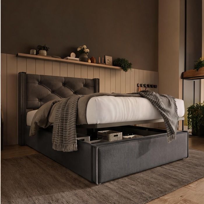 Lit une personne 90x200 cm avec matelas et sommier à lattes revêtement coton ton gris cadre métal et - Grey Cotton Ref 1CLA4Z