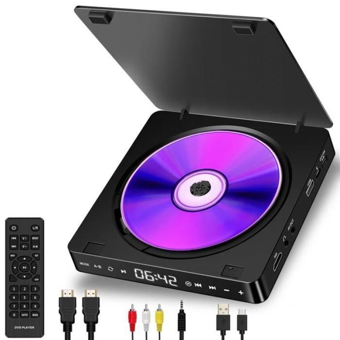 Lecteur DVD Compact HDMI 1080P avec USB Compatible CD/DVD/VCD Sortie AV Télécommande LECTEUR DVD PORTABLE