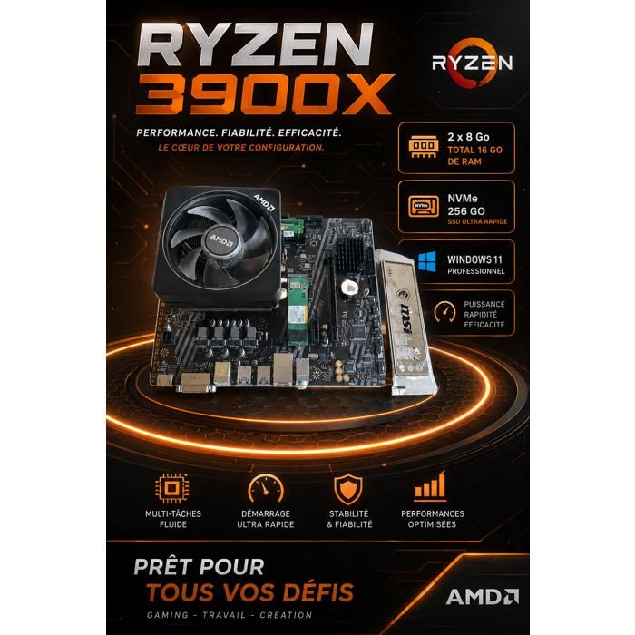 Kit AMD Ryzen 9 3900X - MSI A520M-A PRO - 16 Go DDR4 - SSD NVMe 256 Go - Windows 11 Pro