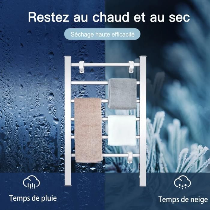 Montage mural ou sur pied - porte-serviettes chauffant électrique 6 barres chauffe et sèche serviettes