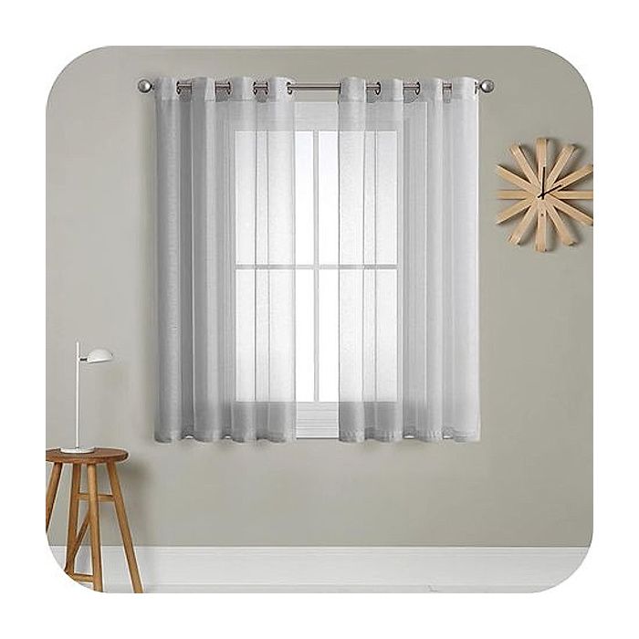 2 PCS Rideau Voilage Gris 140x280cm à Oœillet Semi- Transparent Effet Lin Décorations dintérieur Fenêtre Salon Cuisine Baie Léger