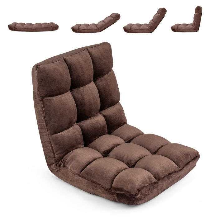 GIANTEX Fauteuil de Sol Réglable 14 Positions Chaise de Méditation Paresseux Dossier Pliable 53 x 66 5 x 53 cm Marron