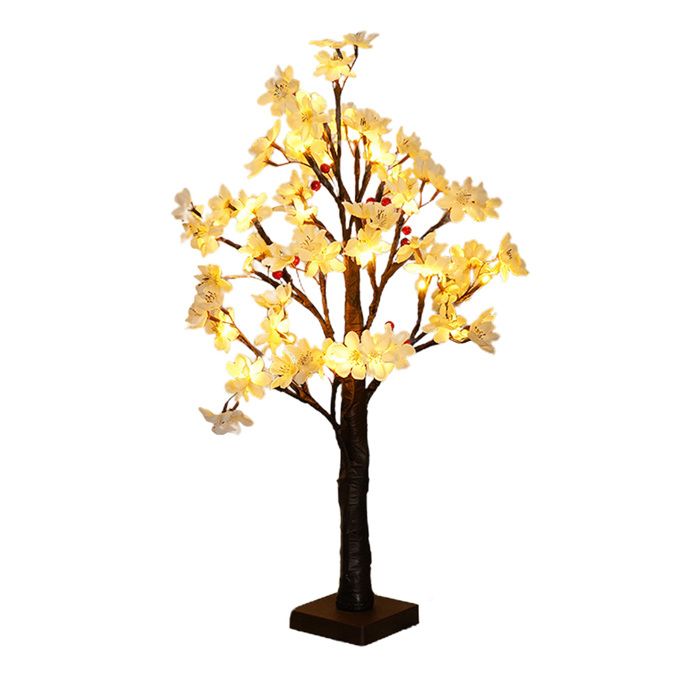 Lampe darbre à fruits rouges en fleurs de poirier 24 mini arbres artificiels de table avec lumières LED.