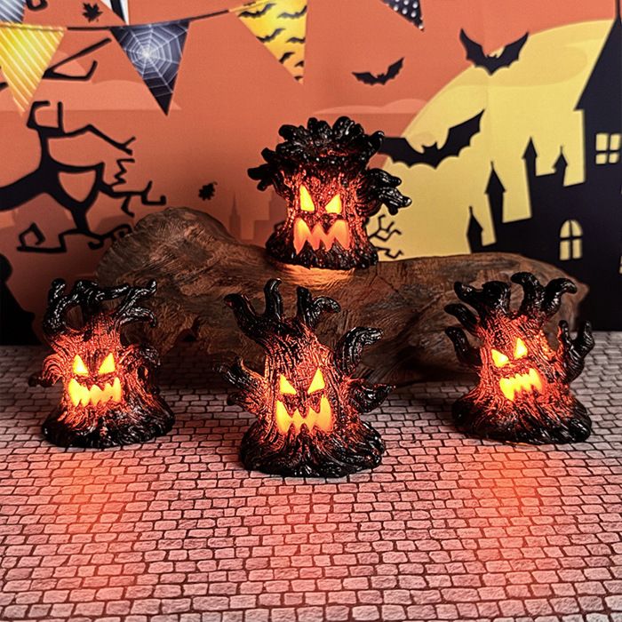 Set de 4 arbres démoniaques Halloween - Résine LED lumineux - Décor de table - Cadeau original - Boîte cadeau