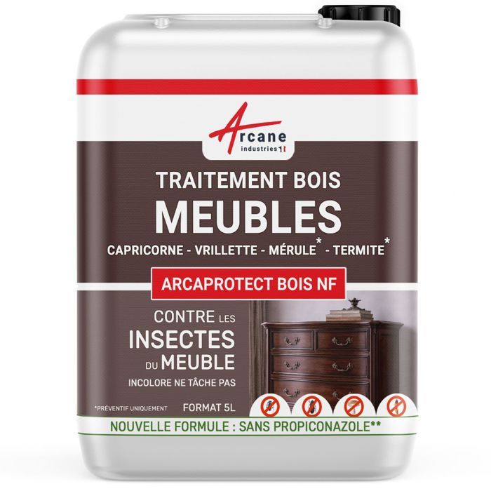 Traitement Bois pour Meubles Chaises et Mobilier Ancien - Protection Anti Insectes Xylophages - Préventif et Curatif - 5 L