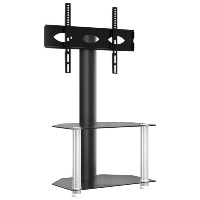 Meuble TV dangle - AKOZON - 2 niveaux - Compatible VESA 100x100 à 600x400 - Noir et argenté - 32-70 pouces