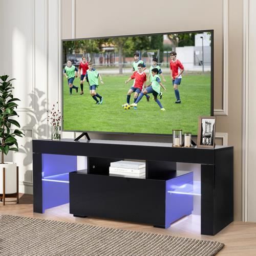 meuble tv en panneau de particules avec lumière de led-pour salon,chambre-style moderne-130 x 35 x 45 cm-noir