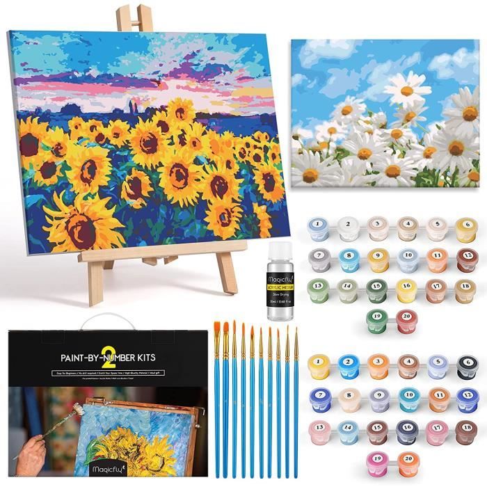 Dabble Kit peinture par numéro adulte débutant Premium, peinture de qualité  pour adultes sur cadre de toile, fleurs, plantes - Star Girl