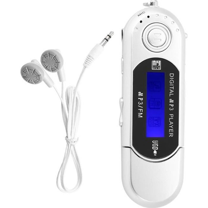 Lecteur MP3 USB portable avec écran LCD Radio FM Enregistreur vocal Carte TF - Marque - Modèle - Blanc - Argent