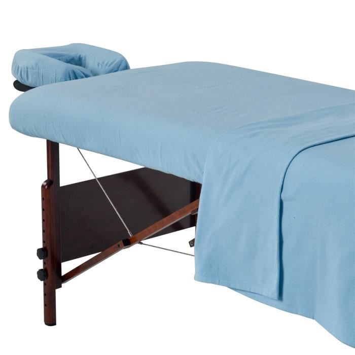 Master Massage Ensemble de draps en flanelle de coton (3 pièces)-Bleu ciel