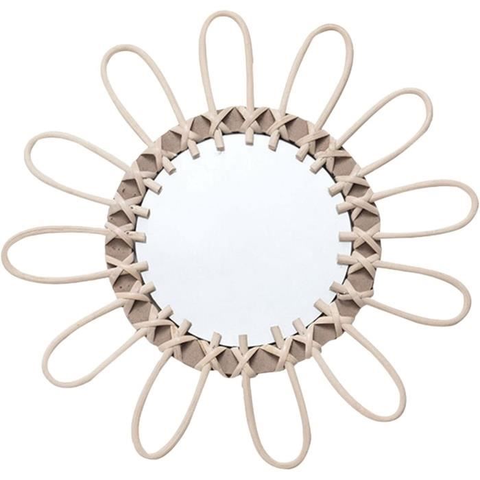 Lot De 2 Miroirs Muraux Ronds Avec Franges Macramé - Style Bohème - Diamètre 33 Cm