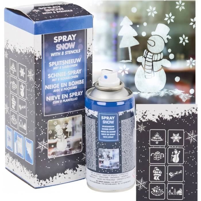 Lot De 2 Sprays Neige Artificielle - Inclus 16 Pochoirs (Etoile De Noël,  Bonhomme De Neige, Sapin De Noël, Cadeau, Traineau.[u9856] - Cdiscount  Maison