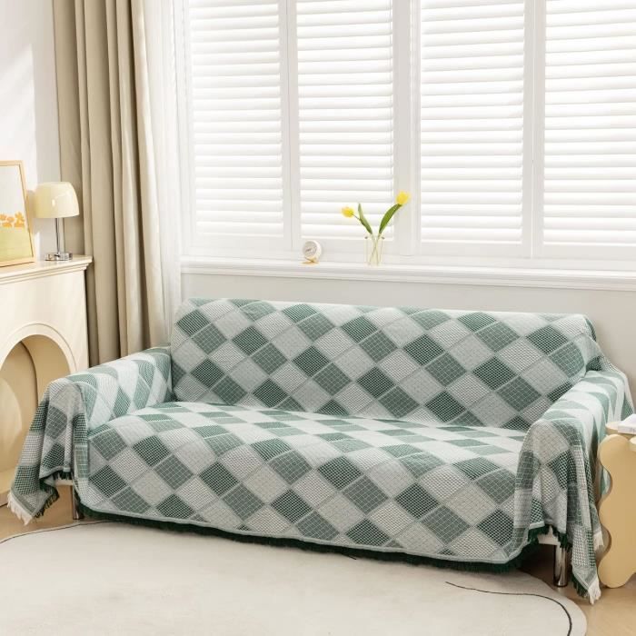 Jeté De Canapé Géant Réversible Avec Pompons - Taille 180x340cm, Tissu Chenille, Pour Canapé 3/4 Places - 4