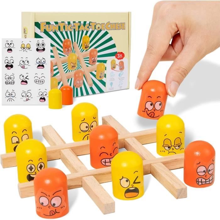 Jeu de société - Tic Tac Toe - Bois - 2 Joueurs - Interactif - Couleurs vives