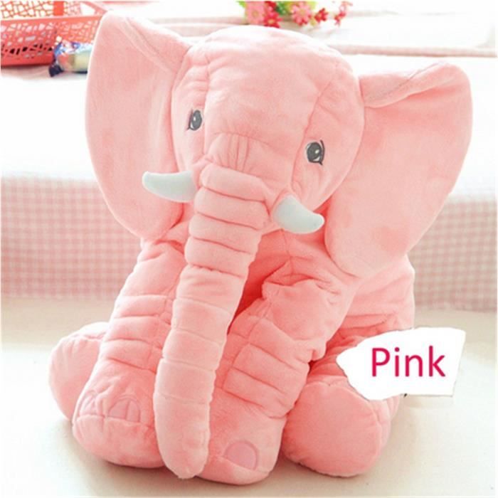 Doudou Peluche Nez Long Éléphant Poupée Coussin Douce Jouet Lombaire Animal mignon Elephant Oreiller pour bébés enfants (Rose 60CM)