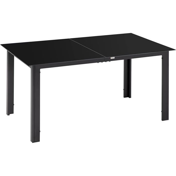 Table de Jardin rectangulaire en Aluminium et Plateau en Verre trempé 6 Personnes 150 x 90 x