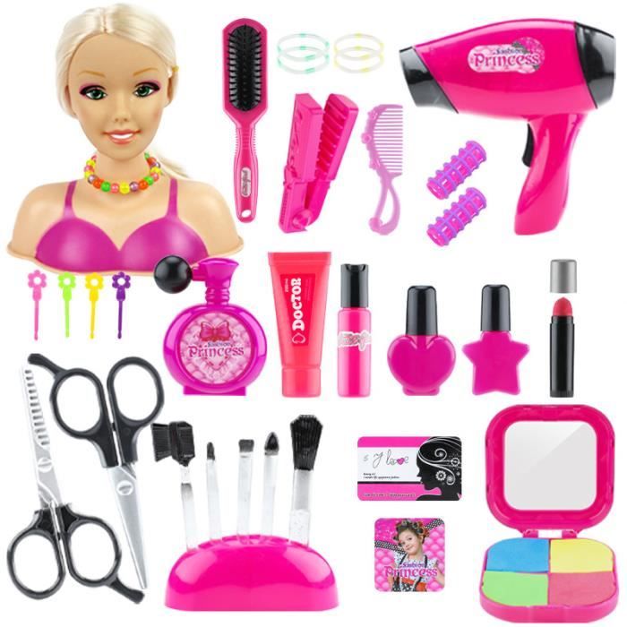 Acheter 35 pièces/ensemble enfants coiffure maquillage poupée demi-longueur  poupée ensemble jouets vrais cheveux styliste jouets avec accessoires de  sèche-cheveux