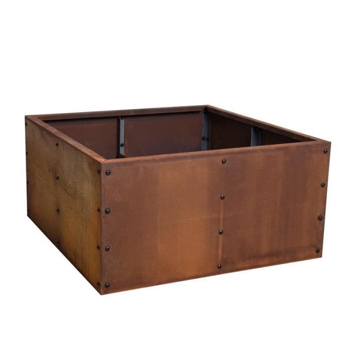 Pot pour fleur bac carré sans fond aspect rouillé - jardin terrasse - L.80xH.60cm Acier Corten