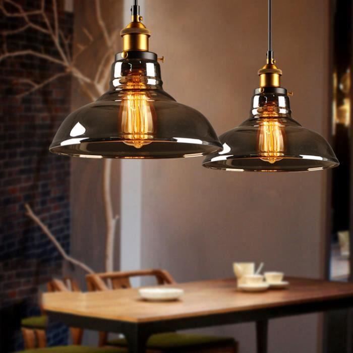 Suspension Industrielle Vintage 4 Lumières - Lampe De Salle à Manger En Verre Noir, Réglable, Culot E14 (sans Ampoule)