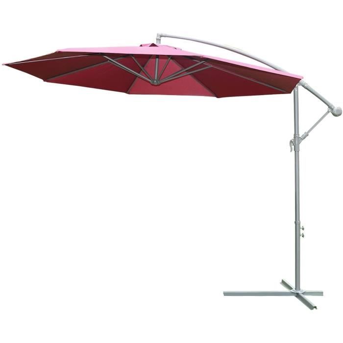 Parasol Déporté Rond Outsunny - 3m De Diamètre, Mât Acier, Manivelle - Beige/Gris/Vert - Idéal Jardin Et Terrasse
