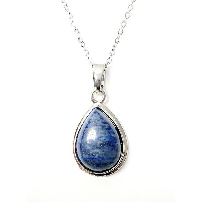 Pendentif Goutte Lapis-Lazuli Naturel Sur Chaîne Argentée - 3 Cm - Occasion