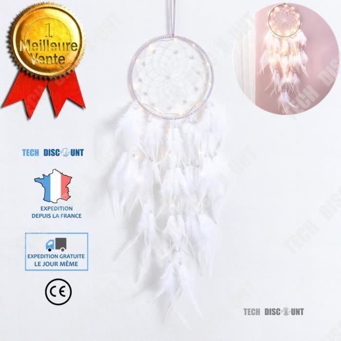 Attrape-rêves En Plumes Pour Voiture - Décoration Rétroviseur Avec Perles Cristal - Fait Main - Blanc - Cadeau Symbolique