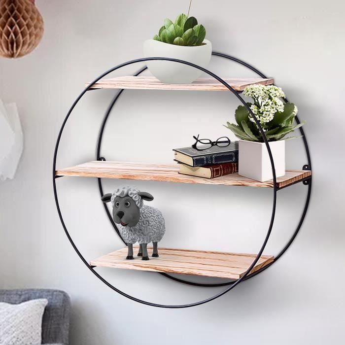 Rétro Rond Etagère Mural en Bois Fer Rangement Storage Présentoir ...