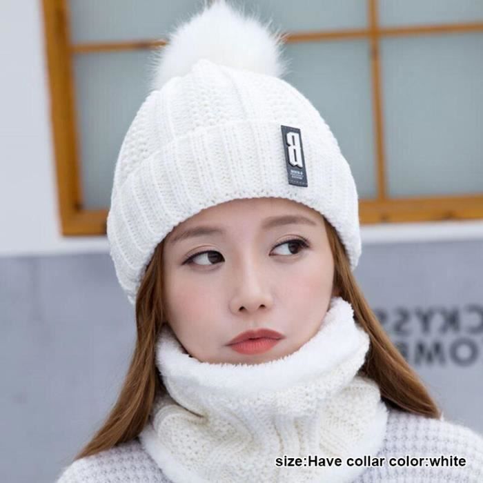 Cagoule Bonnet écharpe 3-en-1 Femme - Laine Tricotée, Ski, Hiver, Chaude