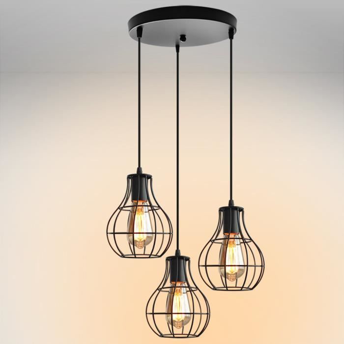 3 Tetes Lustre Fer Forge Suspension Industrielle Pour Restaurant Salle A Manger Chambre F250mm Cdiscount Maison