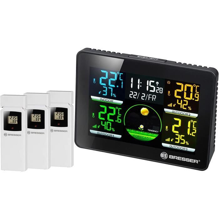 Station Météo BRESSER 5-en-1 Avec Capteur Extérieur - Prévisions, Température, Vent, Pluie - Écran 5,5"