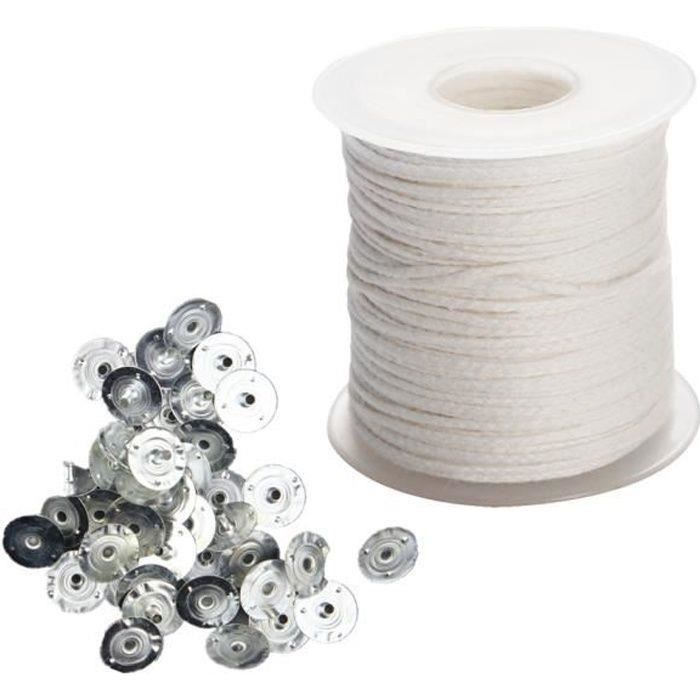 Kit Fabrication Bougies DIY – 61 M De Mèche + 100 Supports + Autocollants + Ciseaux + Centeurs