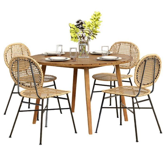 Ensemble table VERONE en bois d'acacia FSC et 4 chaises de jardin - BEAU RIVAGE - GELA - Rond - Naturel