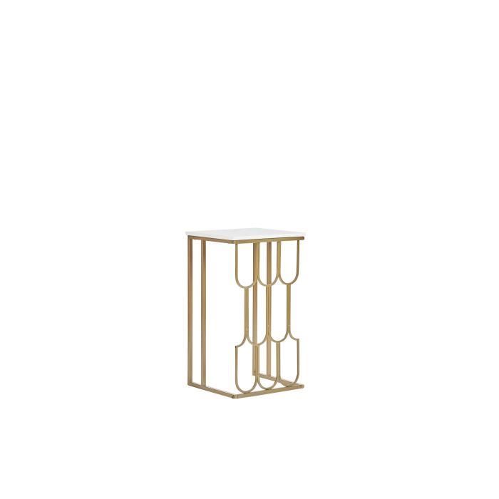 Table dappoint effet marbre blanc et doré - BELIANI - PANDALE - Contemporain - Design - Bois - Brillant