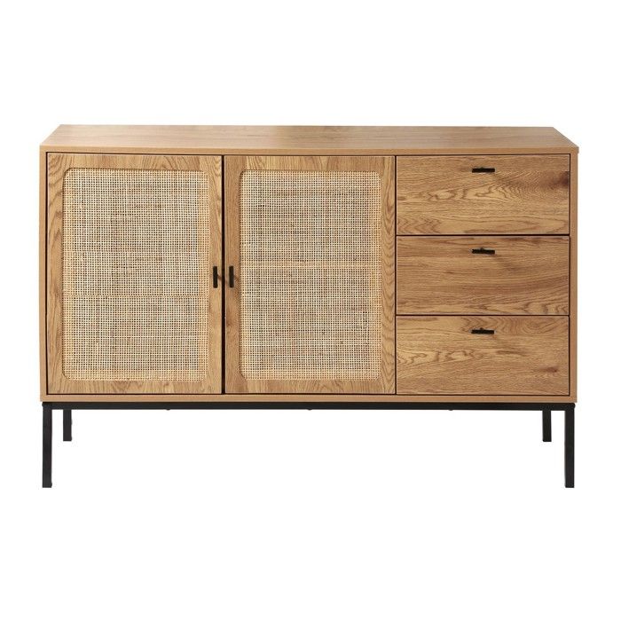 CALICOSY - Buffet 2 portes et 3 tiroirs en rotin L120 cm - JAYA - Bois clair