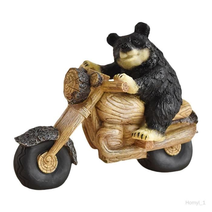 Figurine Ours avec signe de pêche en résine noire naturelle 10 x 10 cm