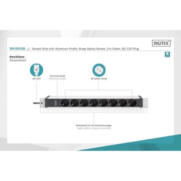 DIGITUS Stekkerdoos 16A DIGITUS 19 Inch Stekkerdoos Met 8 Stopcontacten En C20 Stekker – Compacte 1U Oplossing Voor Je Serverkast 19 Inch PDU 8 Stopcontacten DIGITUS Stekkerdoos 16A DIGITUS 19 Inch Stekkerdoos Met 8 Stopcontacten En C20 Stekker – Compacte 1U Oplossing Voor Je Serverkast 19 Inch PDU 8 Stopcontacten