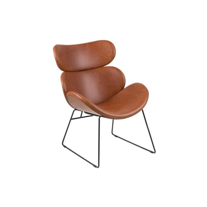 Fauteuil Cazari - EMOB - Métal Noir - Similicuir Marron