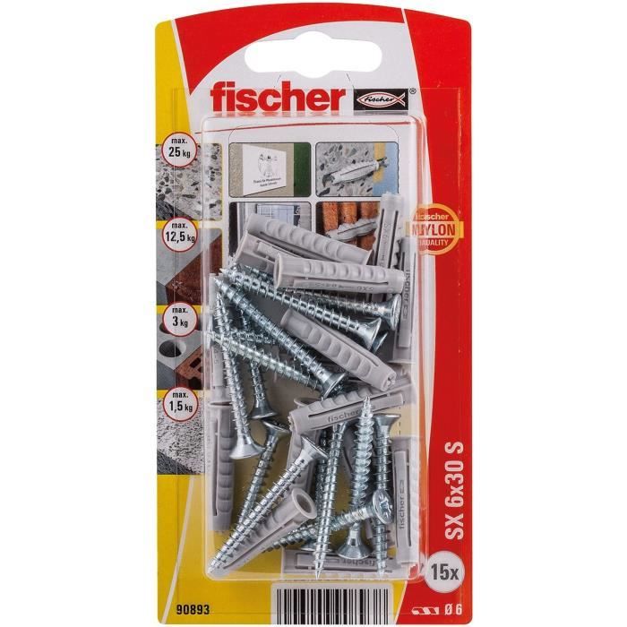 Fischer 15 chevilles pour murs pleins Ã6x30mm
