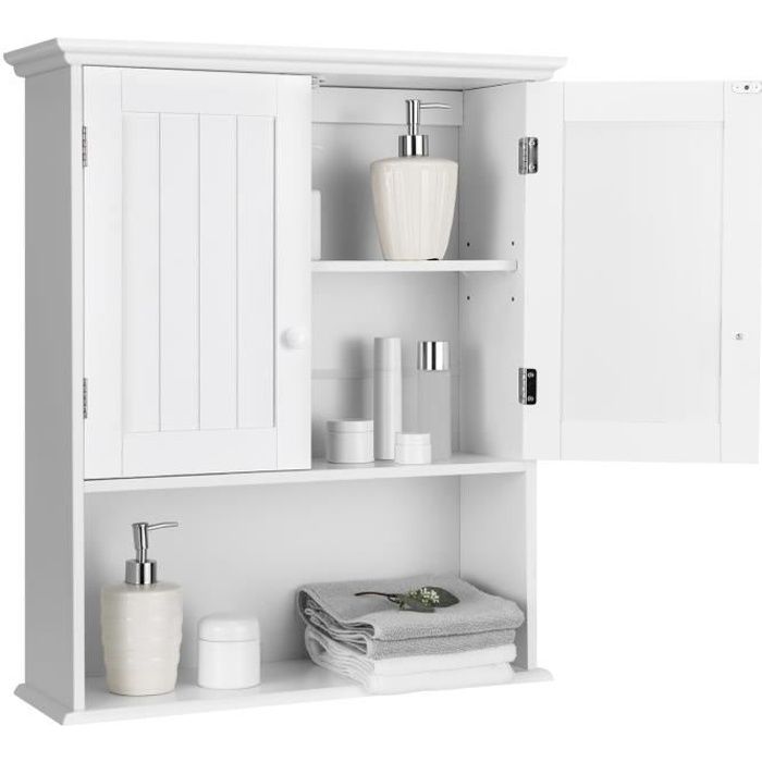 GIANTEX Armoire Murale de Salle de Bains à 3 NIveaux avec Étagère Intégrée Réglable en HauteurMeuble de Rangement à Double Porte