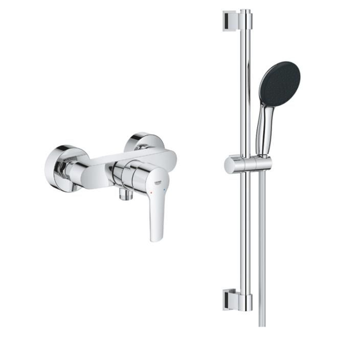 Grohe Pack mitigeur douche mécanique Start 2021 + ensemble de douche 2 jets Vitalio Start avec barre