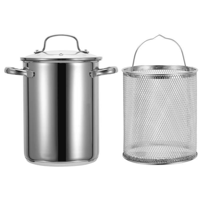 Marmite Multifonction Panier Friteuse Inox Avec Panier Passoire 3.5L - Marmite Multifonction Couvercle Transparent Cuisine Friteuse 3.5l Couvercle
