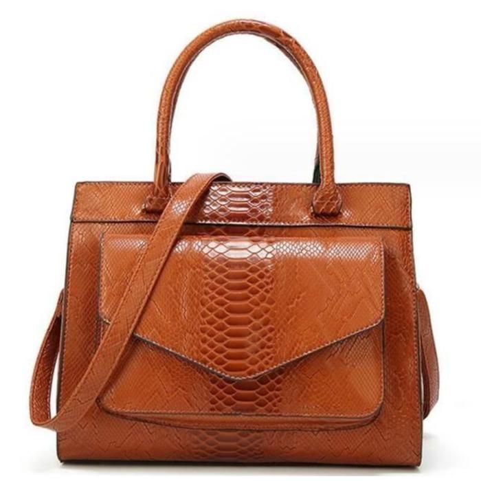 Sac à main JINDING dm-016 Modèle en crocodile Cuir grainé Marron Bandoulière et poignée supérieure