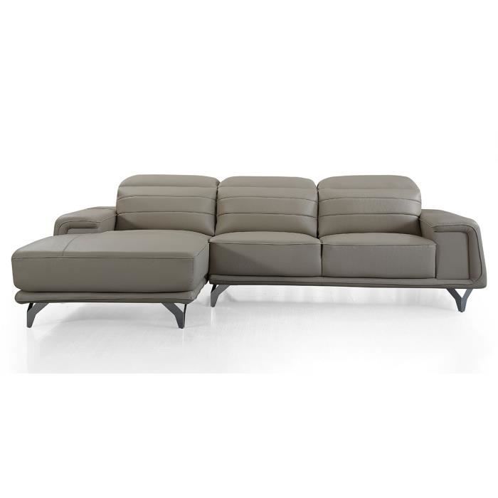 Canapé d'angle gauche en cuir KARL - Beige - LA MAISON DU CANAPÉ - 3 places - Ferme - Contemporain - Design