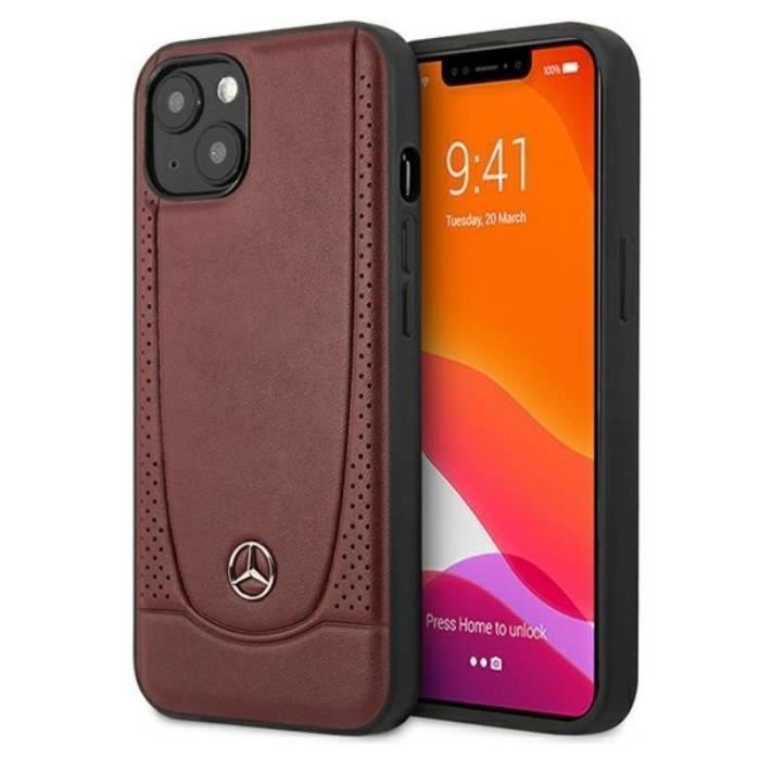 Mercedes Leather Urban – Coque iPhone 13 mini (Rouge) en éco-cuir protection dorsale et latérale