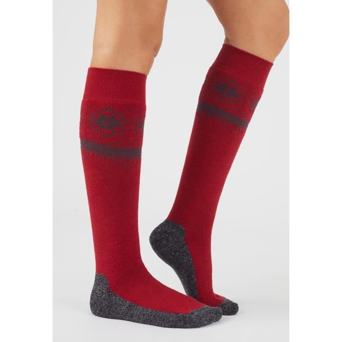 chaussette - damart - chaussettes hautes de ski mixtes maille chaude thermolactyl - rouge intense