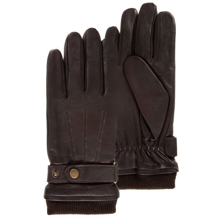 Isotoner Gants tactiles en cuir de chèvre pleine fleur - doublés polaire marron homme