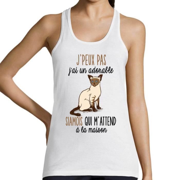 Debardeur Femme Adorable Siamois Qui M Attend A La Maison Collection Pour Les Amoureux Des Chats Et Felins Humour Fun Et Droles Blanc Cdiscount Pret A Porter