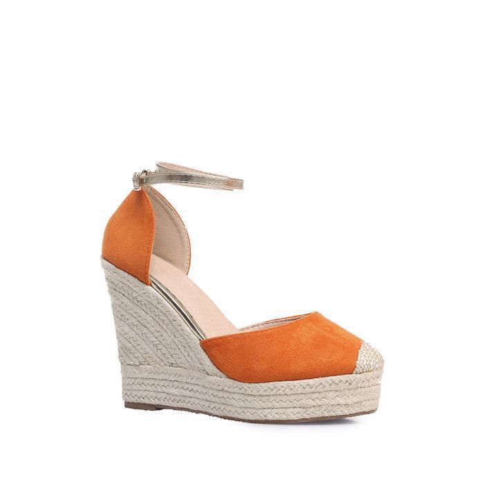 Espadrilles compensées femme - orange - talon 12cm - plateforme 3cm