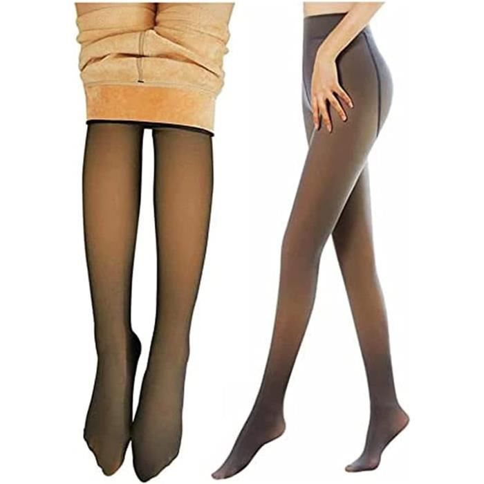 Lot De 2 Collants Thermiques Femme - Imprimé Pois - Double Couche (transparent/chaud) - Taille L/XL (50-65 Kg)