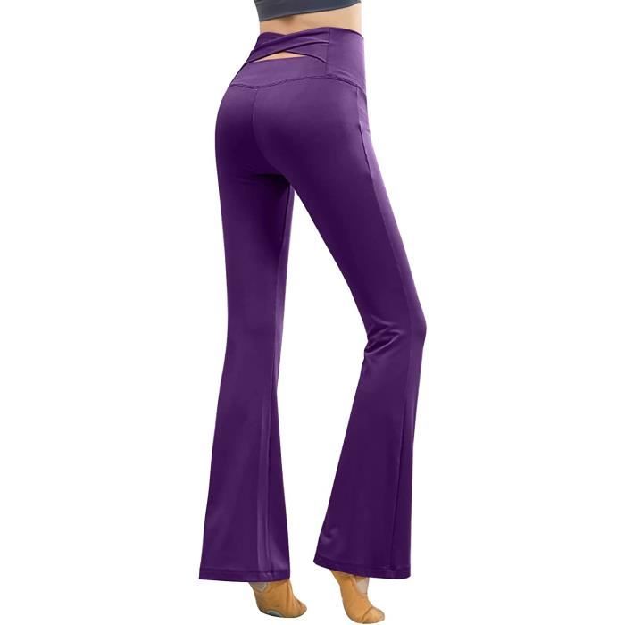 Femmes décontracté été Solide élastique Taille Haute Pantalon Mince Yoga Sport Pantalons décontractés violet